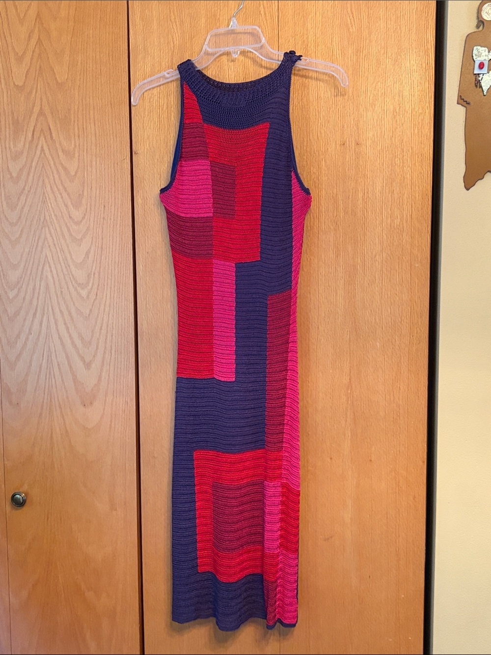 Kroshetta by Papillon vintage crochet color block dress SMALL red purple pink